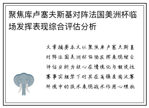 聚焦库卢塞夫斯基对阵法国美洲杯临场发挥表现综合评估分析
